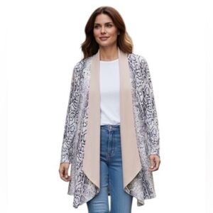 Feratelli Faux Snake Print Ultra Suede Open Front Waterfall Jacket L